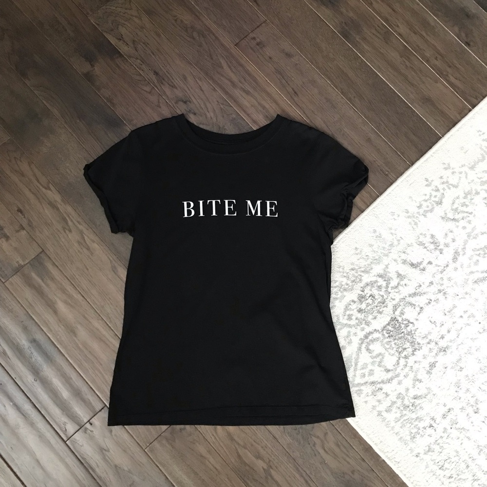 Teegrams Bite Me Minimalist Statement Fitted Tee Shirt, NWOT - Picture 11 of 11